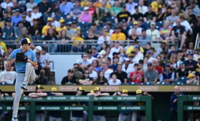 Milwaukee Brewers pitcher Jacob Misiorowski delivers during the first inning of a baseball game against the Pittsburgh Pirates, Tuesday, Sept. 15, 2026, in Pittsburgh. (AP Photo/David Dermer)