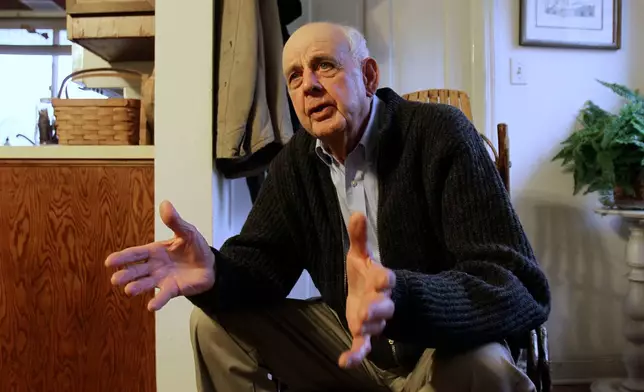 FILE - Wendell Berry talks with a reporter at his home in Port Royal, Ky., March 10, 2011. (AP Photo/Ed Reinke, File)