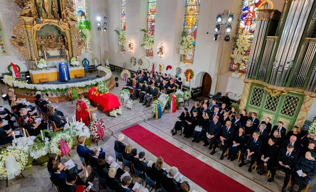 A view of the funeral ceremony of King Harald V at Oslo Cathedral, Wednesday, Sept. 9, 2026. (Stian Lysberg Solum/NTB Scanpix via AP)