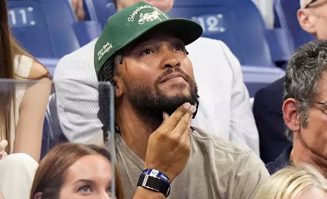 New York Knicks' Jalen Brunson attends a match between Ben Shelton, of the United States, and Frances Tiafoe, of the United States, during the men's singles semifinals of the U.S. Open tennis championships Friday, Sept. 11, 2026, in New York. (AP Photo/Frank Franklin II)