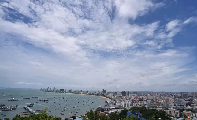 Boats float on Pattaya Beach in Thailand, on Aug. 31, 2026. (AP Photo/Sakchai Lalit)