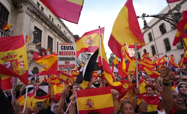 Protesters march in support of Ceuta to mark the city's anniversary in the Spanish exclave of Ceuta, Wednesday, Sept. 2, 2026. (AP Photo/Francis González)