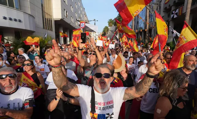 Protesters march in support of Ceuta to mark the city's anniversary in the Spanish exclave of Ceuta, Wednesday, Sept. 2, 2026. (AP Photo/Francis González)