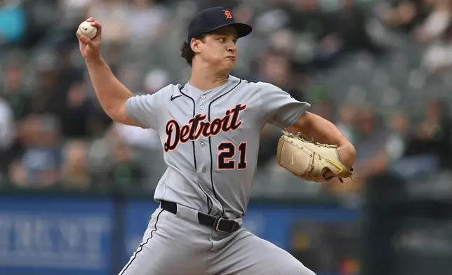 Detroit Tigers starter Jackson Jobe delivers a pitch during the first inning of a baseball game against the Chicago White Sox Saturday, Sept. 19, 2026, in Chicago. (AP Photo/Paul Beaty)