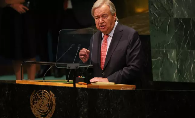 United Nations Secretary-General Antonio Guterres during the 81st session of the United Nations General Assembly at United Nations headquarters, Tuesday, Sept. 22, 2026. (AP Photo/Heather Khalifa)
