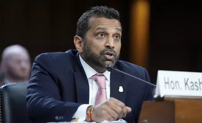FBI Director Kash Patel testifies during the Senate Judiciary hearing on Oversight of the Federal Bureau of Investigation, Tuesday, Sept. 15, 2026 in Washington. (AP Photo/Manuel Balce Ceneta)