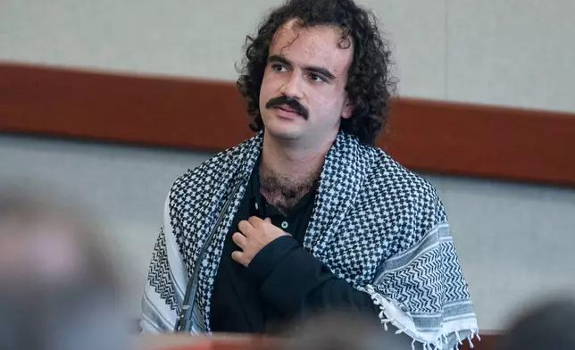 Tahseen Aliahmed testifies in court during Jason Eaton's trial in Burlington, Vt., Monday, Sept. 14, 2026. (Glenn Russell/Pool photo via AP)