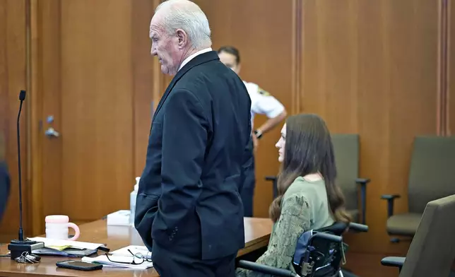 Lindsay Clancy sits as her lawyer, Kevin Reddington, asks for a one-hour stay to appeal after the jury in Clancy’s murder trial indicated it was unable to reach a verdict Friday, Sept. 4, 2026, in Plymouth, Mass. (Greg Derr/The Patriot Ledger via AP, Pool)
