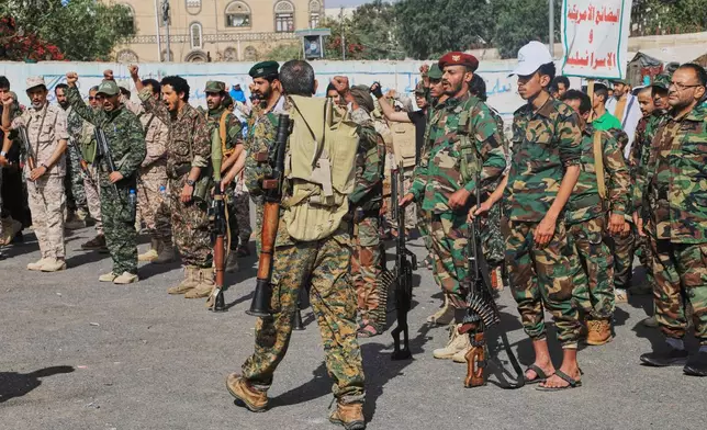 Yemen's Houthi rebels march during a mobilization campaign in Sanaa, Yemen, Thursday, Sept. 10, 2026. (AP Photo)