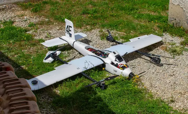 A custom made reconnaissance drone is seen at the Hohenfels training center in Germany during an annual training exercise taking place at the facility in Hohenfels, Germany, Aug. 29, 2026. (AP Photo/Konstantin Toropid)