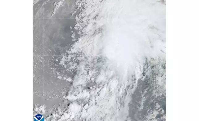 This satellite image from the National Oceanic and Atmospheric Administration shows Tropical Storm Gonzalo in the Atlantic Ocean, Friday, Sept. 25, 2026. (NOAA via AP)