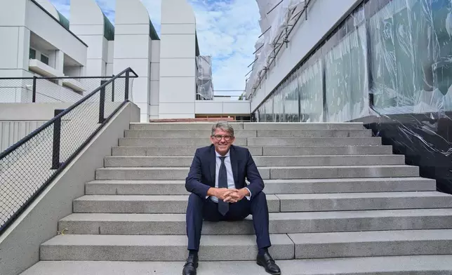 German culture minister Wolfram Weimer poses for a photo during an interview with The Associated Press at the Bauhaus Archive in Berlin, Germany, Aug. 26, 2026. (AP Photo/Ebrahim Noroozi)