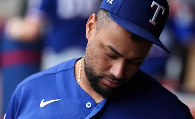 Texas Rangers' Elias Diaz looks on after the teams loss during a baseball game against the Minnesota Twins, Sunday, Sept. 27, 2026, in Minneapolis. (AP Photo/Matt Krohn)