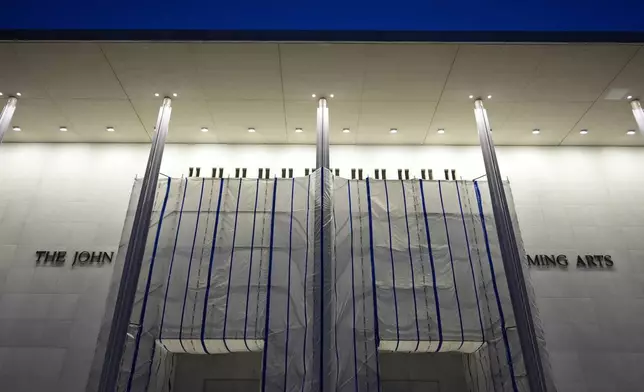 The John F. Kennedy Center for the Performing Arts in Washington is photographed just after sunset, Tuesday, Sept. 15, 2026. (AP Photo/Pablo Martinez Monsivais)
