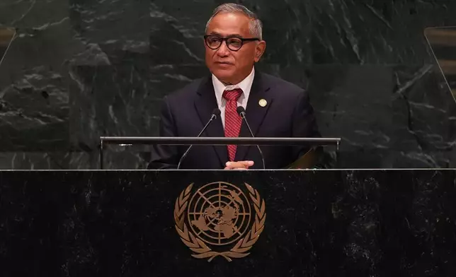 Belize Prime Minister John Briceno speaks during the 81st session of the United Nations General Assembly at United Nations headquarters, Saturday, Sept. 26, 2026. (AP Photo/Heather Khalifa)