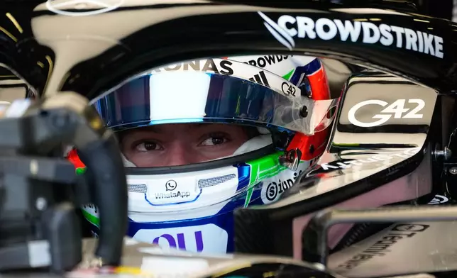 Mercedes driver Andrea Kimi Antonelli of Italy sits in his car during the first free practice ahead of the Azerbaijan F1 Grand Prix, in Baku, Azerbaijan, Thursday, Sept. 24, 2026. (AP Photo/Darko Bandic)