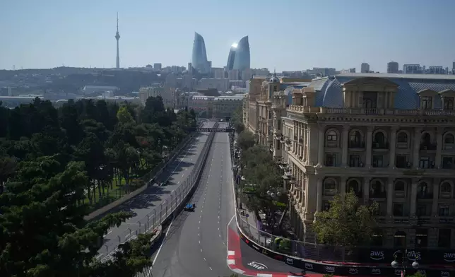 Williams driver Carlos Sainz of Spain steers his car during the first free practice ahead of the Azerbaijan F1 Grand Prix, in Baku, Azerbaijan, Thursday, Sept. 24, 2026. (AP Photo/Pavel Bednyakov)