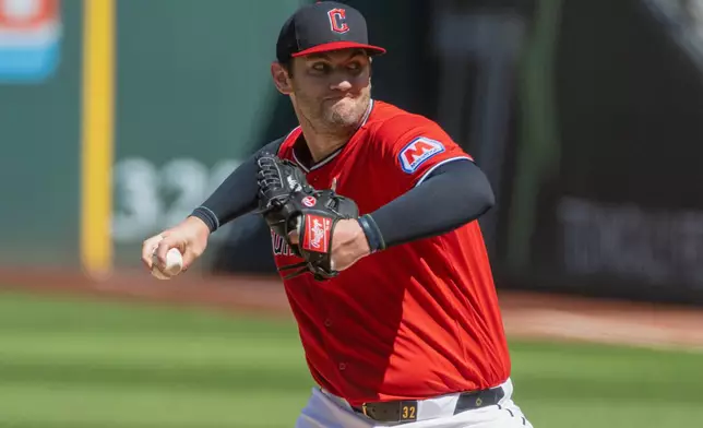 Cleveland Guardians starting pitcher Gavin Williams delivers against the Detroit Tigers during the first inning of a baseball game, Sunday, Sept. 6, 2026, in Cleveland. (AP Photo/Phil Long)