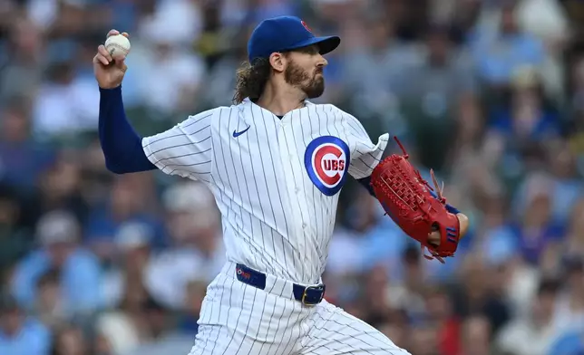 Chicago Cubs starter Kevin Gausman delivers a pitch during the first inning of a baseball game against the Milwaukee Brewers in Chicago, Thursday, Sept. 3, 2026. (AP Photo/Paul Beaty)