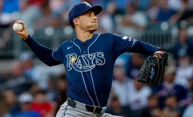 Tampa Bay Rays pitcher Griffin Jax delivers to an Atlanta Braves batter during the second inning of a baseball game, Wednesday, Sept. 9, 2026, in Atlanta. (AP Photo/Erik S. Lesser)