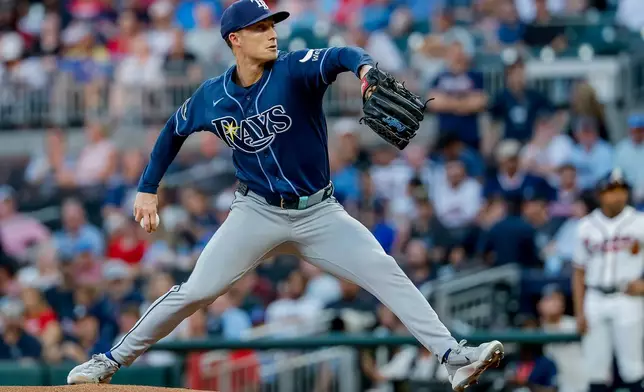 Tampa Bay Rays pitcher Griffin Jax delivers to an Atlanta Braves batter during the second inning of a baseball game, Wednesday, Sept. 9, 2026, in Atlanta. (AP Photo/Erik S. Lesser)