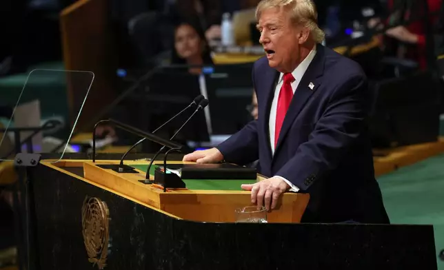 United States President Donald Trump speaks during the 81st session of the United Nations General Assembly at United Nations headquarters, Tuesday, Sept. 22, 2026. (AP Photo/Heather Khalifa)