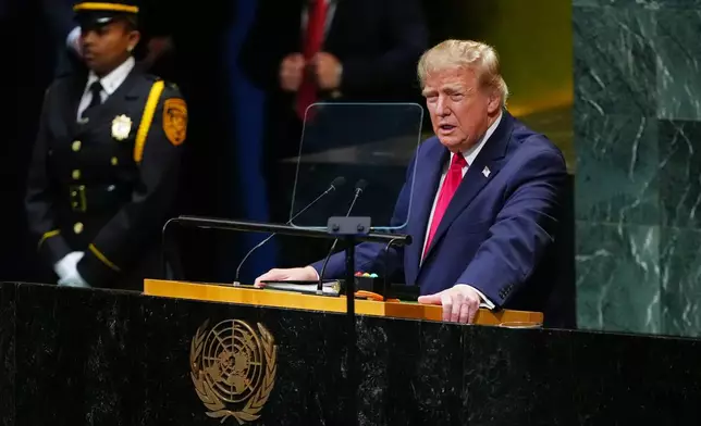 President Donald Trump speaks to the United Nations General Assembly, Tuesday, Sept. 22, 2026, at the UN headquarters. (AP Photo/Julia Demaree Nikhinson)