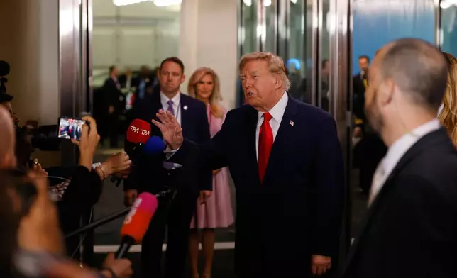 United States President Donald Trump speaks to the media as he arrives for the 81st session of the United Nations General Assembly at United Nations headquarters, Tuesday, Sept. 22, 2026. (AP Photo/Stefan Jeremiah)