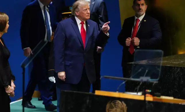 President Donald Trump arrives to speak to the United Nations General Assembly, Tuesday, Sept. 22, 2026, at the UN headquarters. (AP Photo/Julia Demaree Nikhinson)