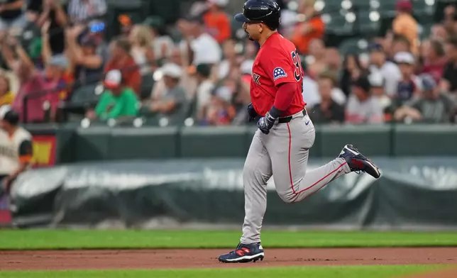 Boston Red Sox's Mickey Gasper rounds the bases after hitting a home run during the first inning of a baseball game against the Baltimore Orioles, Friday, Sept. 4, 2026, in Baltimore. (AP Photo/Stephanie Scarbrough)