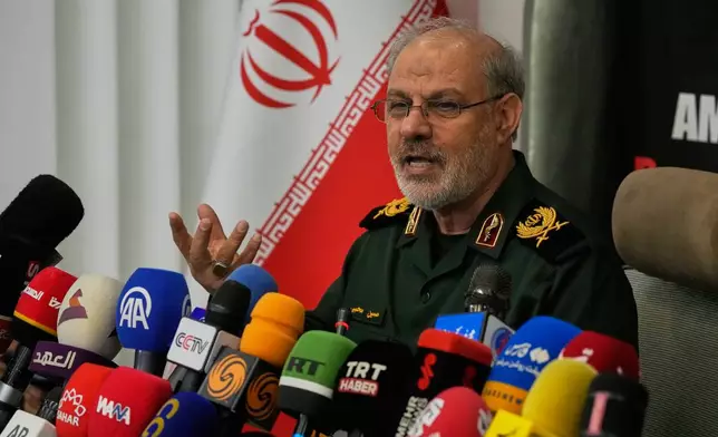 Iran's Revolutionary Guard spokesman Gen. Hossein Mohebbi speaks during a news conference in Tehran, Iran, Tuesday, Sept. 29, 2026. (AP Photo/Vahid Salemi)