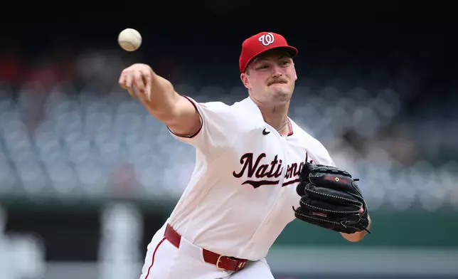 Washington Nationals pitcher Brad Lord throws during the first inning of a baseball game against the Atlanta Braves , Wednesday, Sept. 2, 2026, in Washington. (AP Photo/Nick Wass)