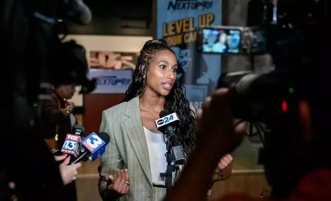 Mae Abdelrahman, Chief of Staff of The Collective Blueprint, conducts an interview at the NextUp901 launch event in Memphis, Tenn. on Thursday, September 10, 2026. NextUp901 offers young adults ages 18-30 free career preparation and paid job training while simultaneously connecting leading local employers to motivated, talented workers.