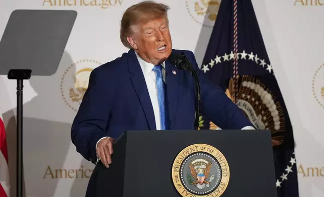 President Donald Trump speaks during an event to mark the launch of the America.gov website, Tuesday, Sept. 29, 2026, in Washington. (AP Photo/Mark Schiefelbein)