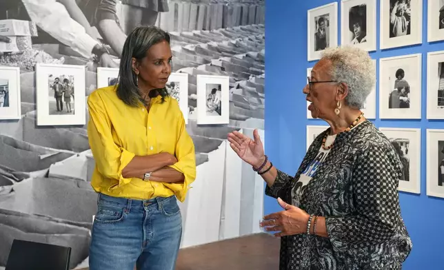 Fredrika Newton and Gayle "Asali" Dickson, former members of the Black Panther Party, talk at the Black Panther Party Museum in Oakland, Calif., on Tuesday, Oct. 13, 2026. (AP Photo/Terry Chea)