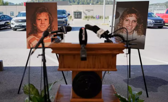 Photographs of Colleen Slemmer, who was murdered in 1995, are displayed outside Riverbend Maximum Security Institution before the planned execution of Christa Pike, Wednesday, Sept. 30, 2026, in Nashville, Tenn. (AP Photo/George Walker IV)