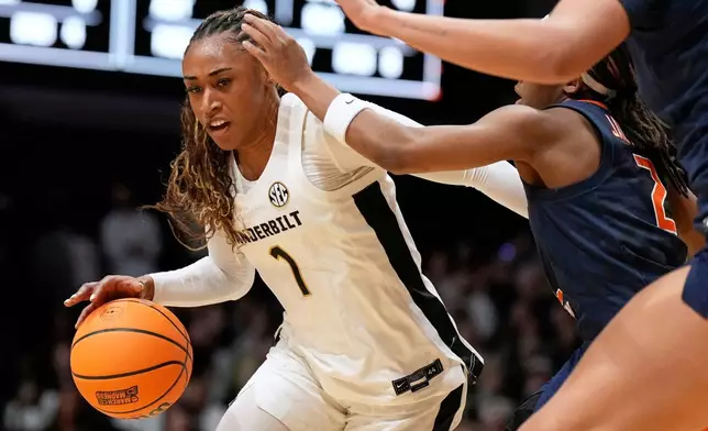 FILE - Vanderbilt guard Mikayla Blakes (1) plays in the first half in the second round of the NCAA college basketball tournament against Illinois, March 23, 2026, in Nashville, Tenn. (AP Photo/George Walker IV, File)