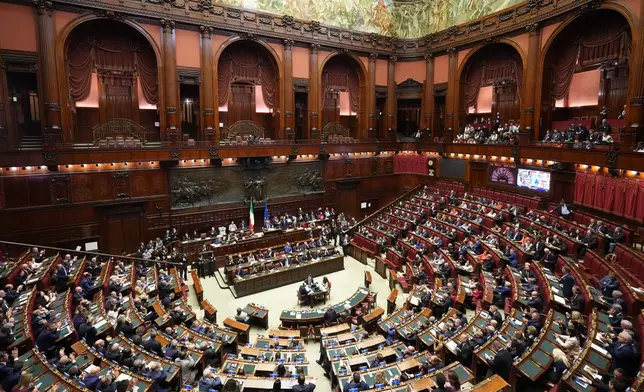 A view of the Chamber of Deputies during a meeting ahead of the final vote on the electoral law bill in Rome, Thursday, Oct. 8, 2026. (AP Photo/Andrew Medichini)