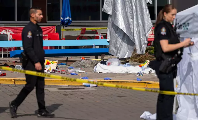 Emergency personnel respond after a vehicle drove through a Truth and Reconciliation event at the Tsawwassen Mills Mall in Tsawwassen, British Columbia, Canada, Wednesday, Sept. 30, 2026. (Rich Lam/The Canadian Press via AP)