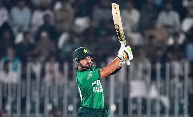 Pakistan's Sahibzada Farhan bats during the first T20 cricket match between Pakistan and Sri Lanka, in Rawalpindi, Pakistan, Friday, Oct. 9, 2026. (AP Photo/Anjum Naveed)