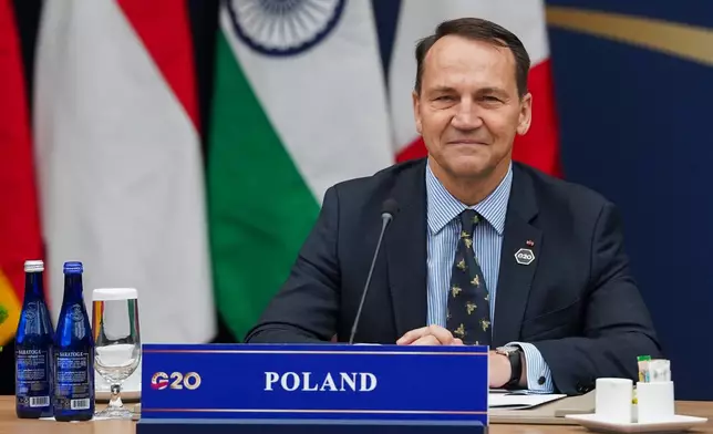 Poland's Foreign Minister Radoslaw Sikorski attends the G20 Foreign Ministers Meeting in Atlanta, Friday, Oct. 30, 2026. (Megan Varner/Pool Photo via AP)