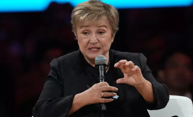 International Monetary Fund (IMF) Managing Director Kristalina Georgieva speaks at the World Bank Group Flagship Small AI: More and Better Jobs forum during the annual meetings of the IMF and the World Bank Group in Bangkok, Monday, Oct. 12, 2026. (AP Photo/Sakchai Lalit)