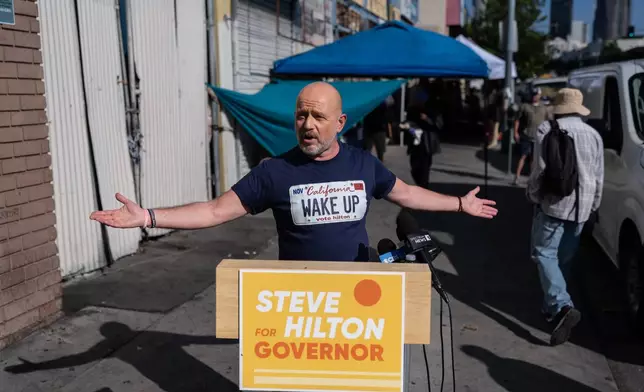 California gubernatorial candidate Steve Hilton speaks during a news conference in Los Angeles, Monday, Sept. 21, 2026. (AP Photo/Jae C. Hong)