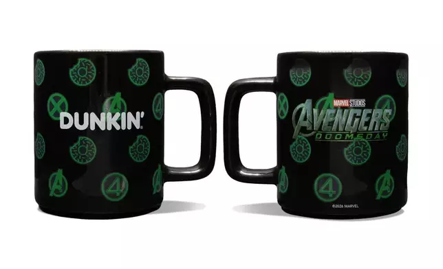 The limited-edition Avengers: Doomsday-Themed Color-Changing Mug features film and Dunkin’ branding with character-inspired icons, available at participating Dunkin’ restaurants nationwide beginning Nov. 4, while supplies last.