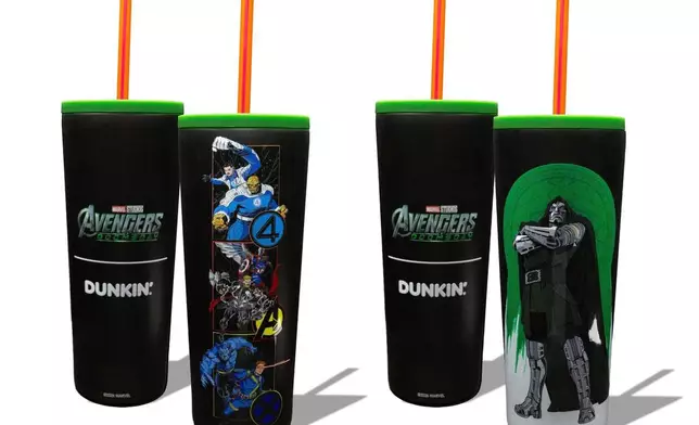 Dunkin’s limited-edition Avengers: Doomsday-Themed Tumblers feature designs inspired by Doctor Doom, the Avengers, X-Men and Fantastic Four, available at participating Dunkin’ restaurants nationwide beginning Nov. 4, while supplies last.