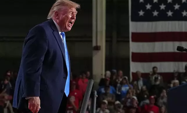 President Donald Trump yells after speaking at a campaign rally at Crossroads Arena, in Corinth, Miss., Monday, Oct. 26, 2026. (AP Photo/Jacquelyn Martin)