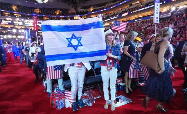 FILE - Pro-Israel supporters attend the Republican convention in Dallas on Thursday, Sept. 10, 2026. (AP Photo/Julio Cortez, File)