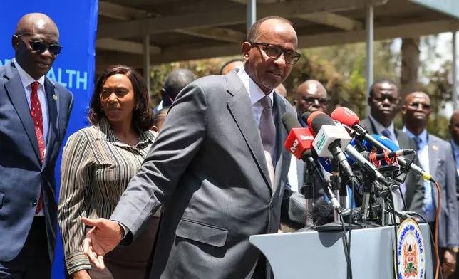 Kenya Health minister Aden Duale speaks to journalists as he announces the first case of Ebola virus in Kenya, Nairobi, Tuesday, Oct. 6, 2026. (AP Photo/Andrew Kasuku)