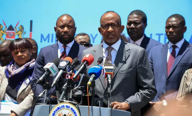 Kenya Health minister Aden Duale speaks to journalists as he announces the first case of Ebola virus in Kenya, Nairobi, Tuesday, Oct. 6, 2026. (AP Photo/Andrew Kasuku)