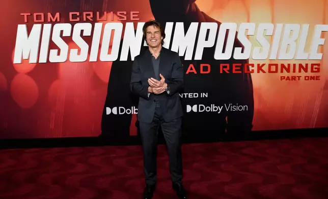FILE - Tom Cruise attends the premiere of "Mission: Impossible, Dead Reckoning — Part One" at Jazz at Lincoln Center's Frederick P. Rose Hall, July 10, 2023, in New York. On Monday, Oct. 23, Paramount Pictures shifted the release date of the eighth installment of the "Mission: Impossible" franchise, "Dead Reckoning — Part Two," from June 28 next year to May 23, 2025, signaling a new wave of release-schedule juggling for Hollywood studios as the SAG-AFTRA strike surpasses three months of work stoppage. (Photo by Evan Agostini/Invision/AP, File)